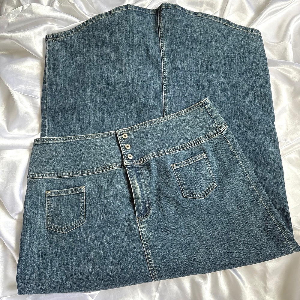 Carolina Blues Denim Maxi Skirt Medium Wash Y2K Front Slit Size 12 Long Skirt